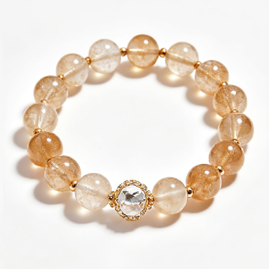 Amber & Golden Rutilated Quartz Jewel Bracelet