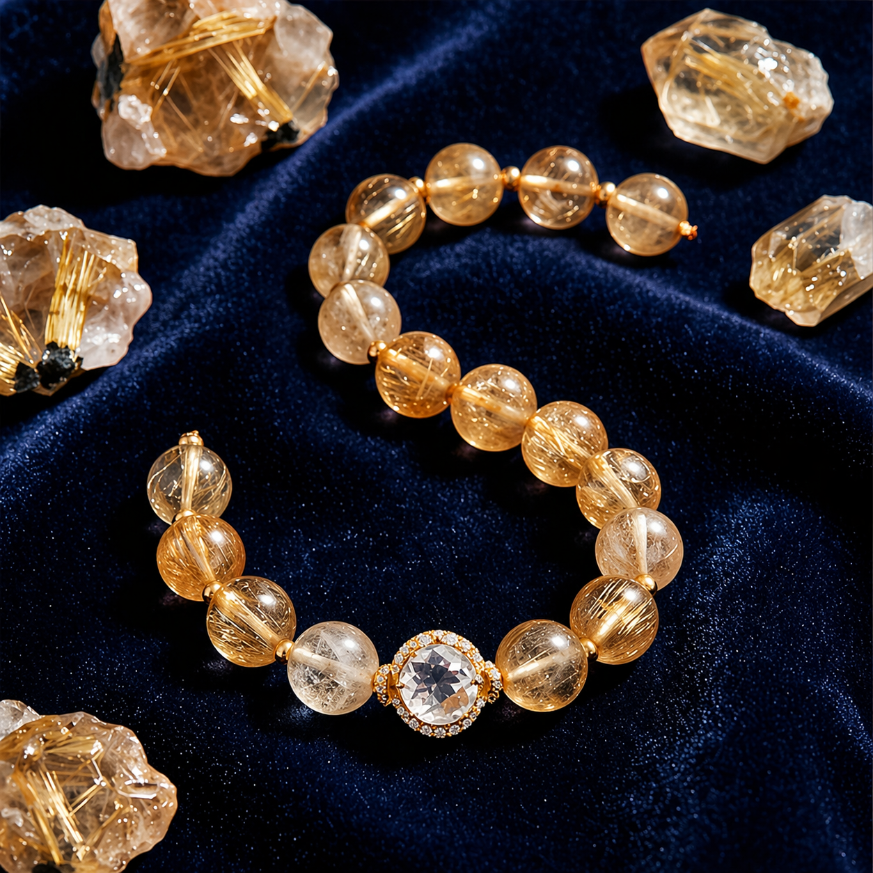 Amber & Golden Rutilated Quartz Jewel Bracelet