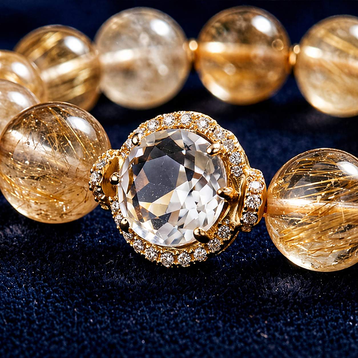 Amber & Golden Rutilated Quartz Jewel Bracelet