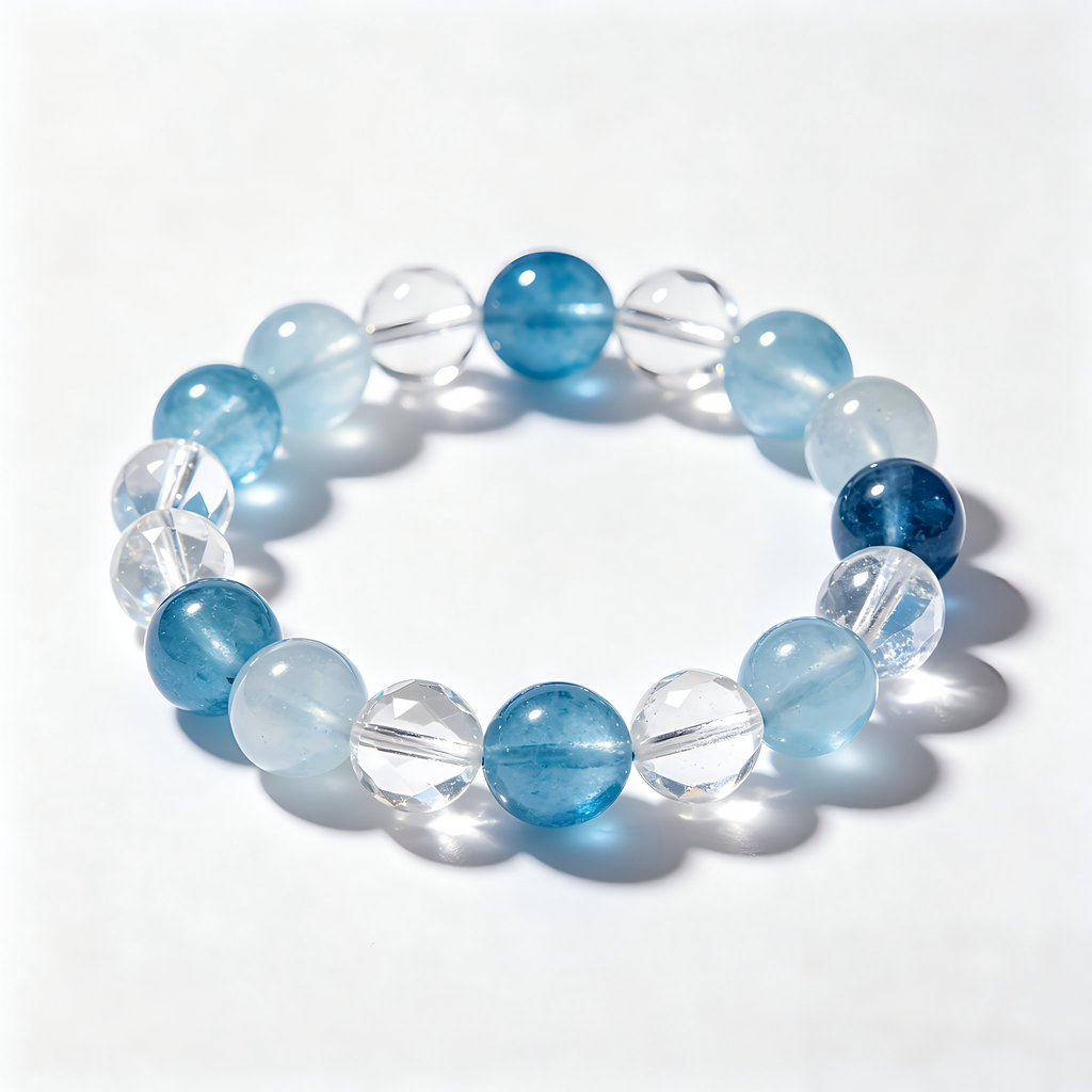 Deep Sea Blend Apatite & Aquamarine Faceted Crystal Stretch Bracelet