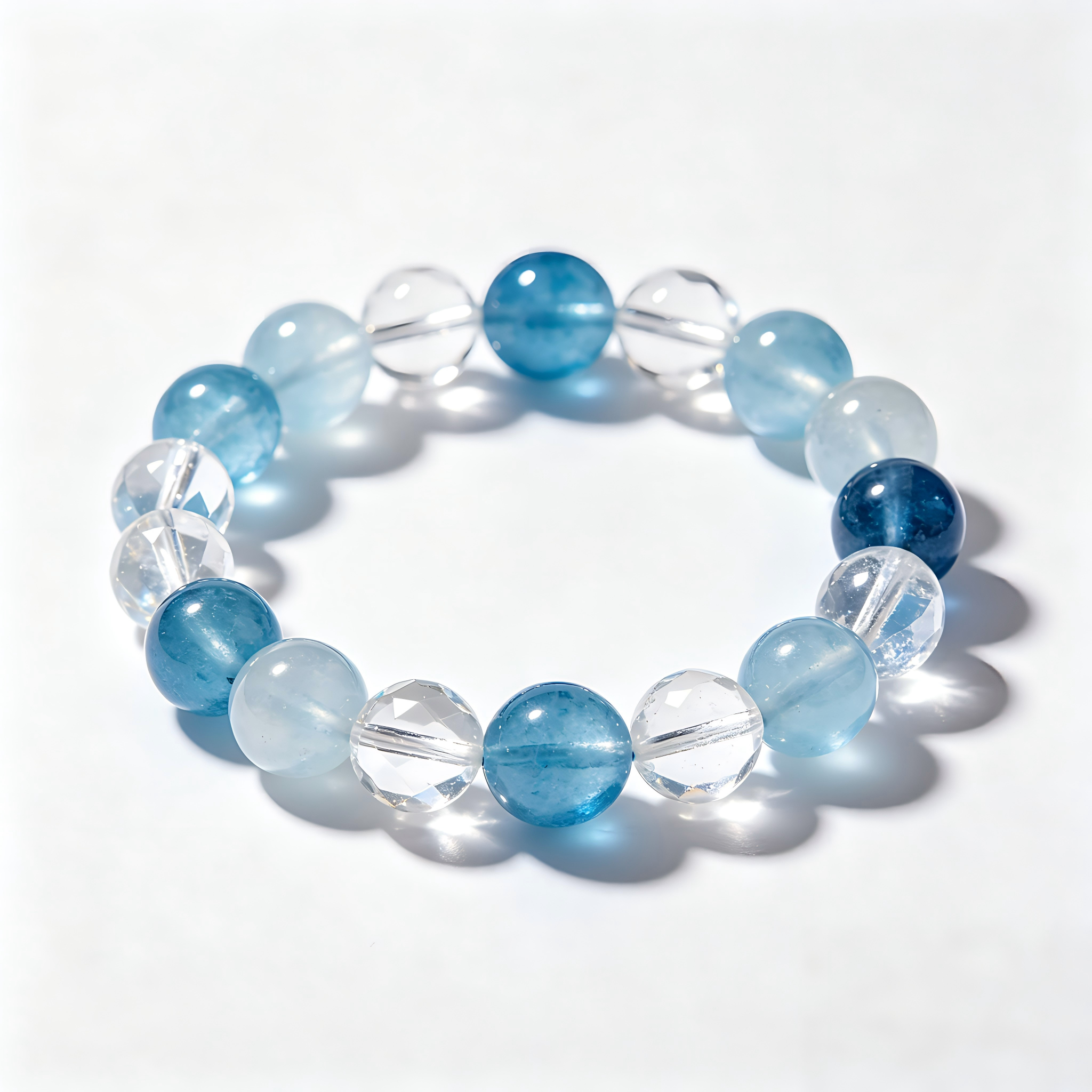 Deep Sea Blend Apatite & Aquamarine Faceted Crystal Stretch Bracelet