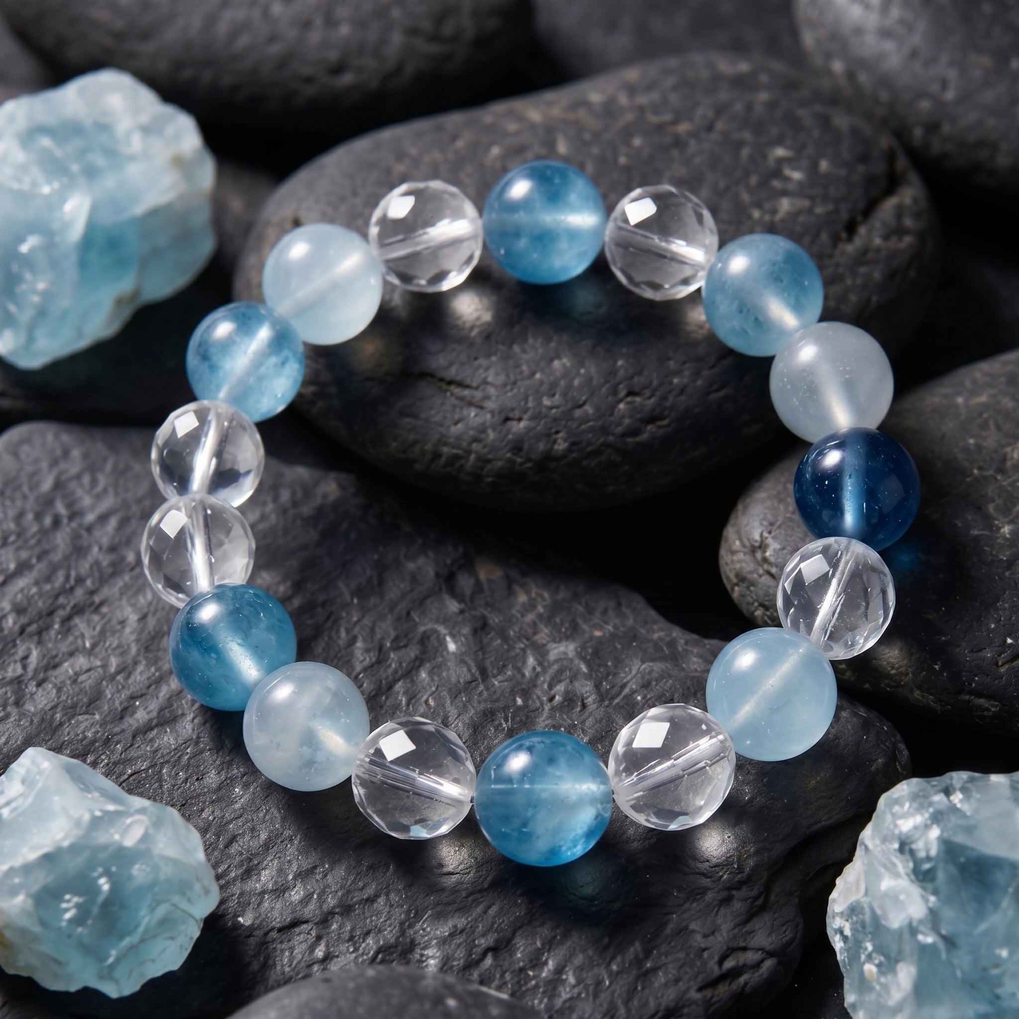 Deep Sea Blend Apatite & Aquamarine Faceted Crystal Stretch Bracelet