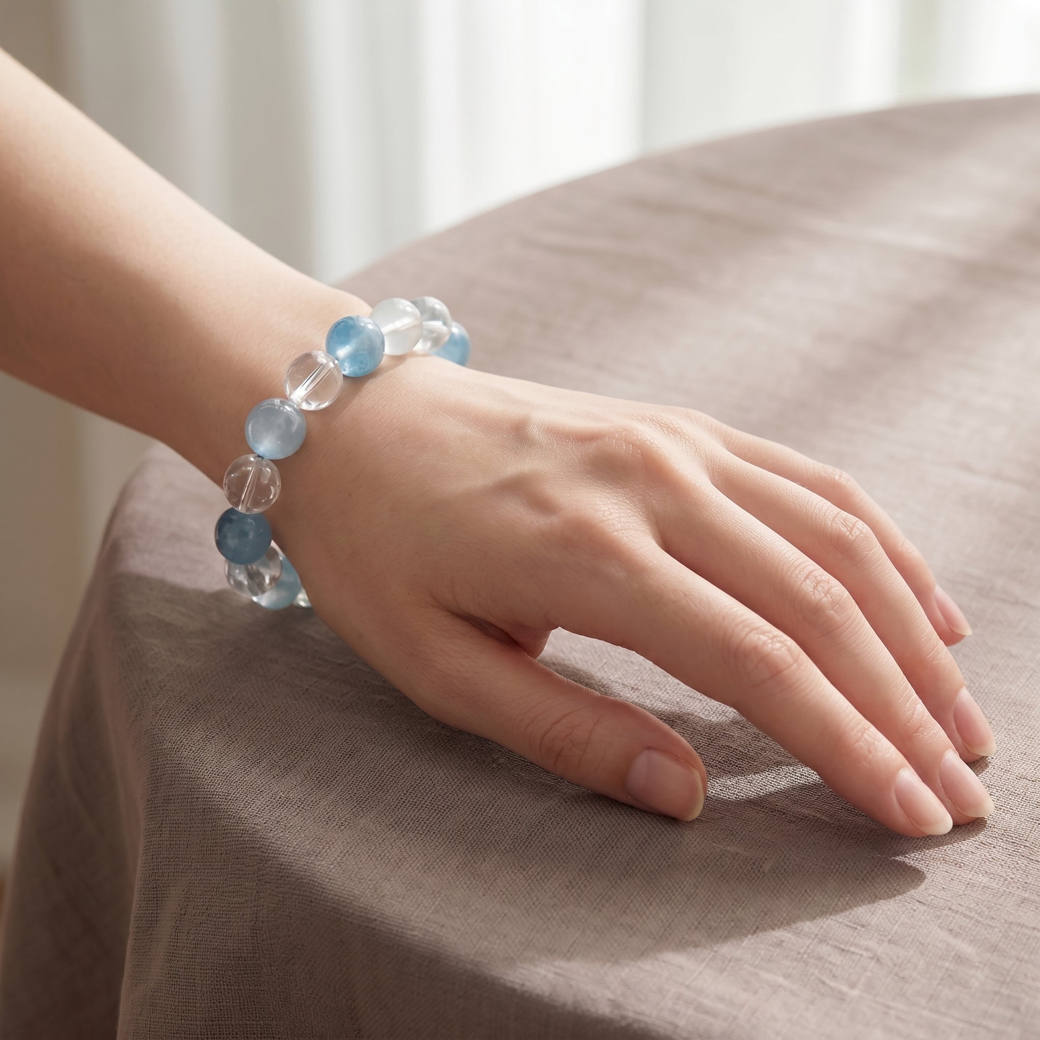Deep Sea Blend Apatite & Aquamarine Faceted Crystal Stretch Bracelet