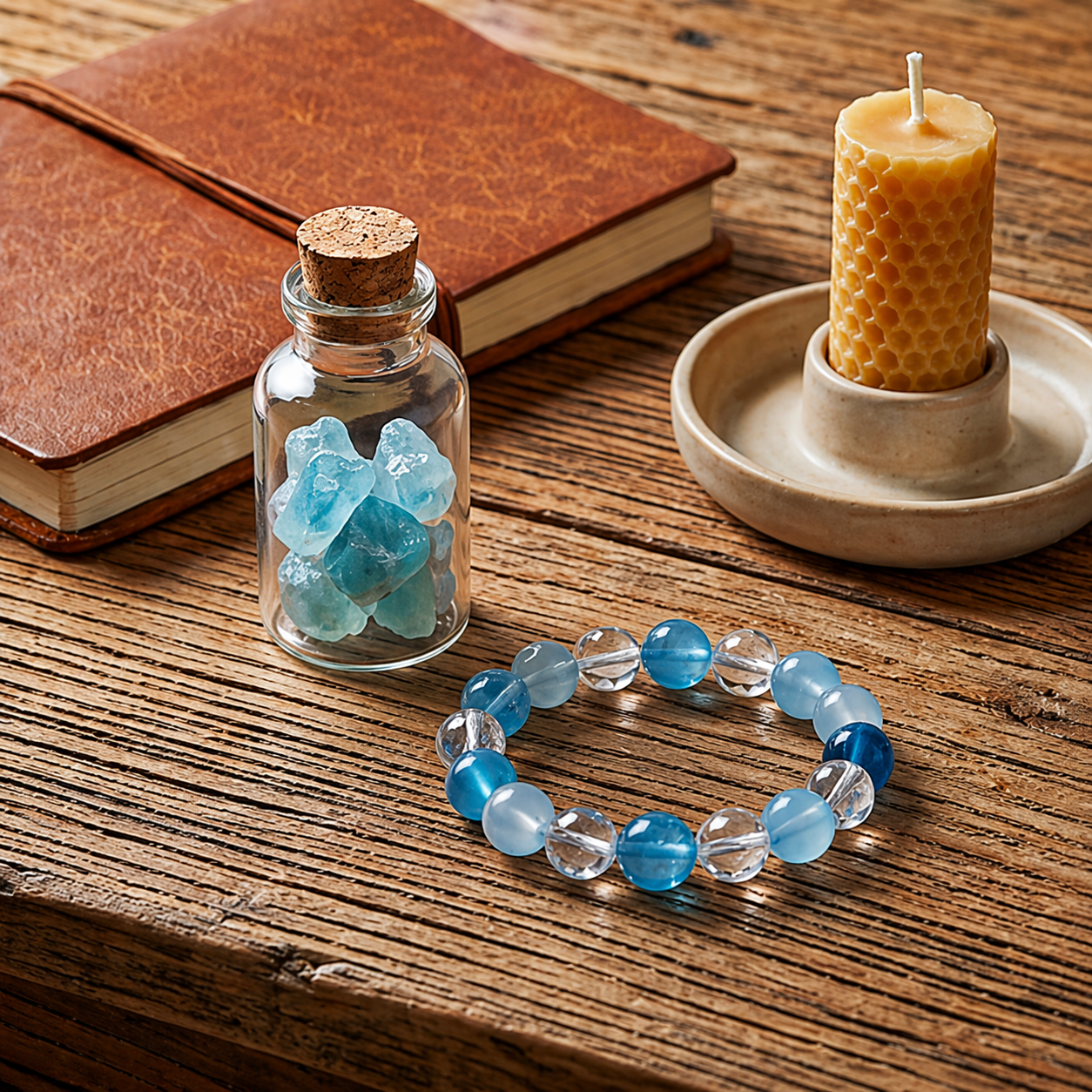 Deep Sea Blend Apatite & Aquamarine Faceted Crystal Stretch Bracelet