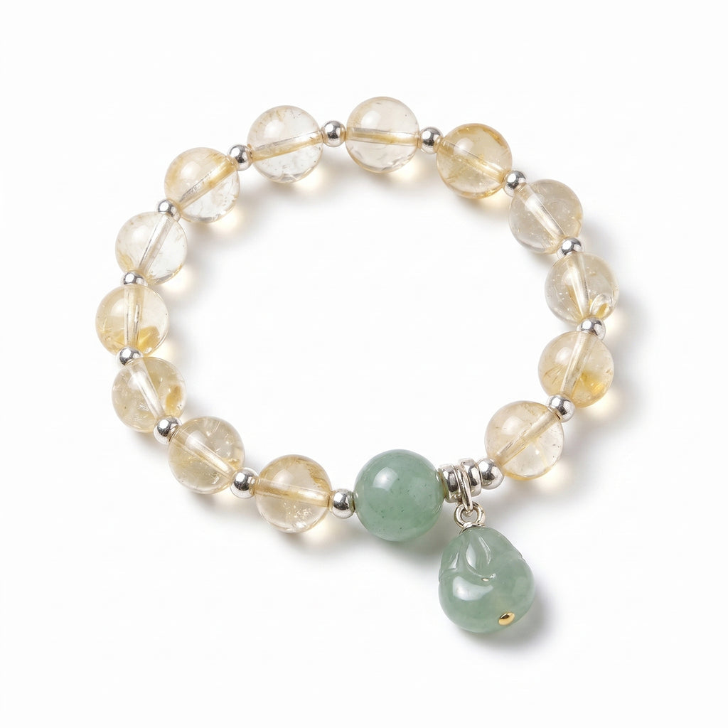 Natural Citrine and Green Jade Pixiu Bracelet