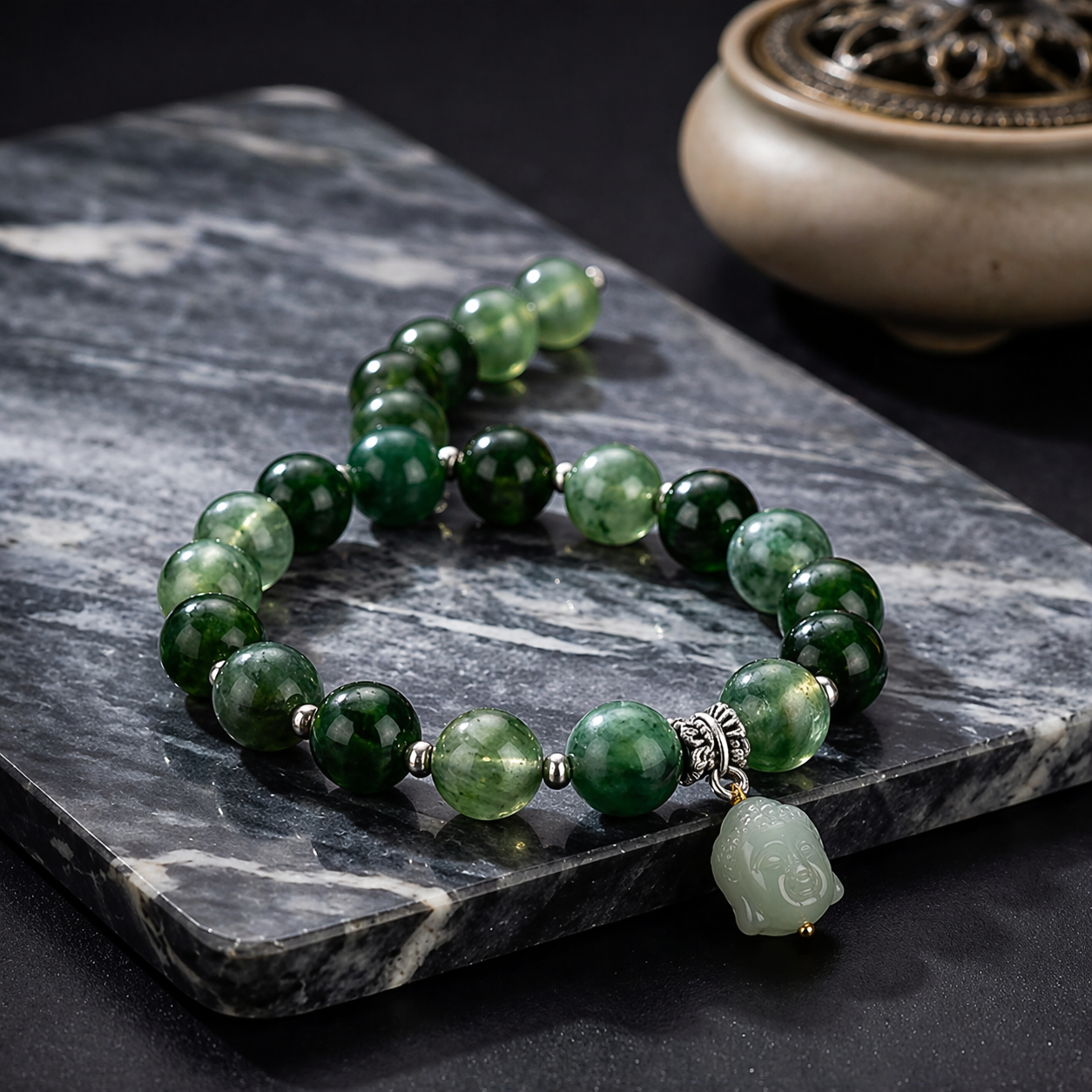 Enlightened Harmony Deep Green Moss Agate Bracelet