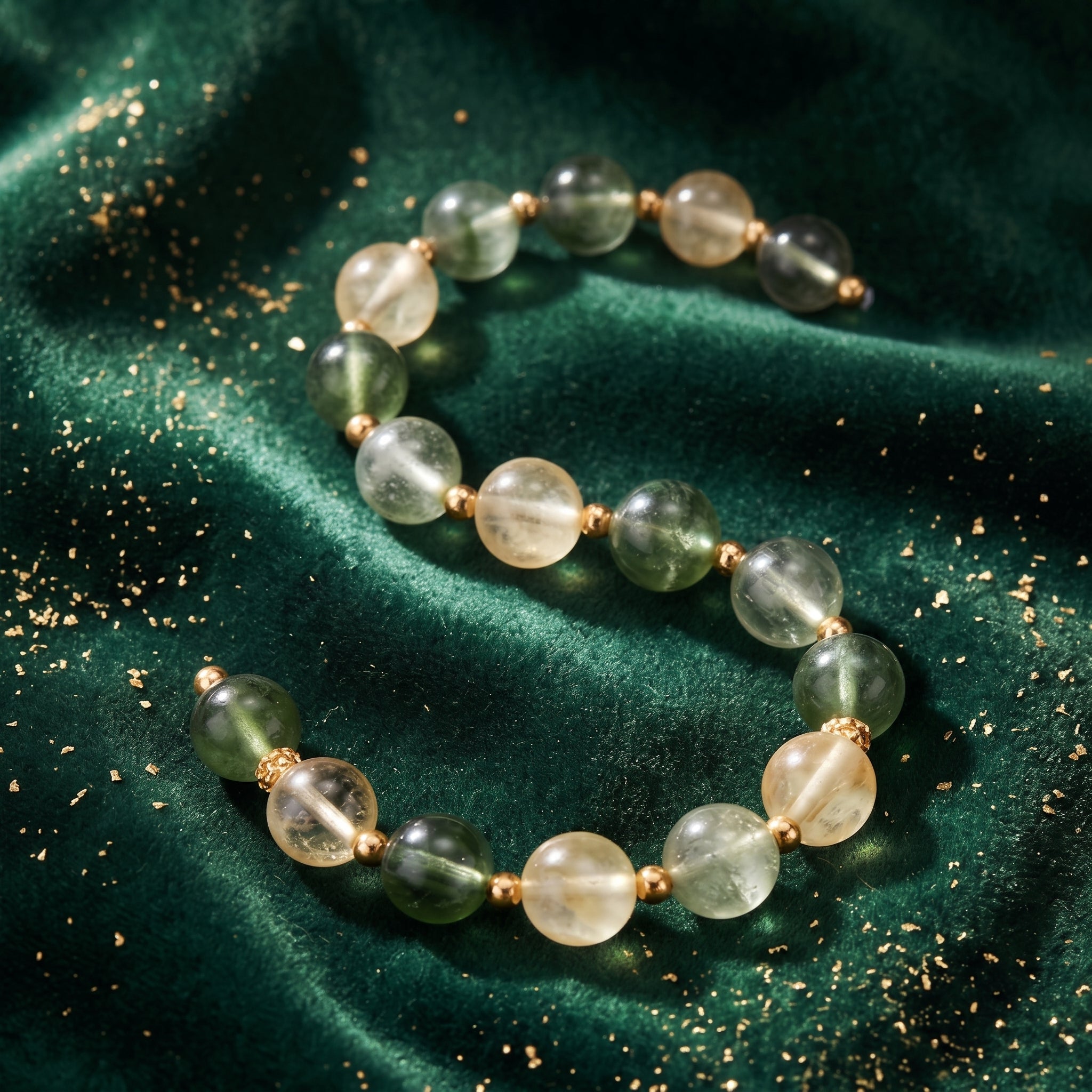 Nature's Balance Alternating Green and Solar Quartz Bracelet
