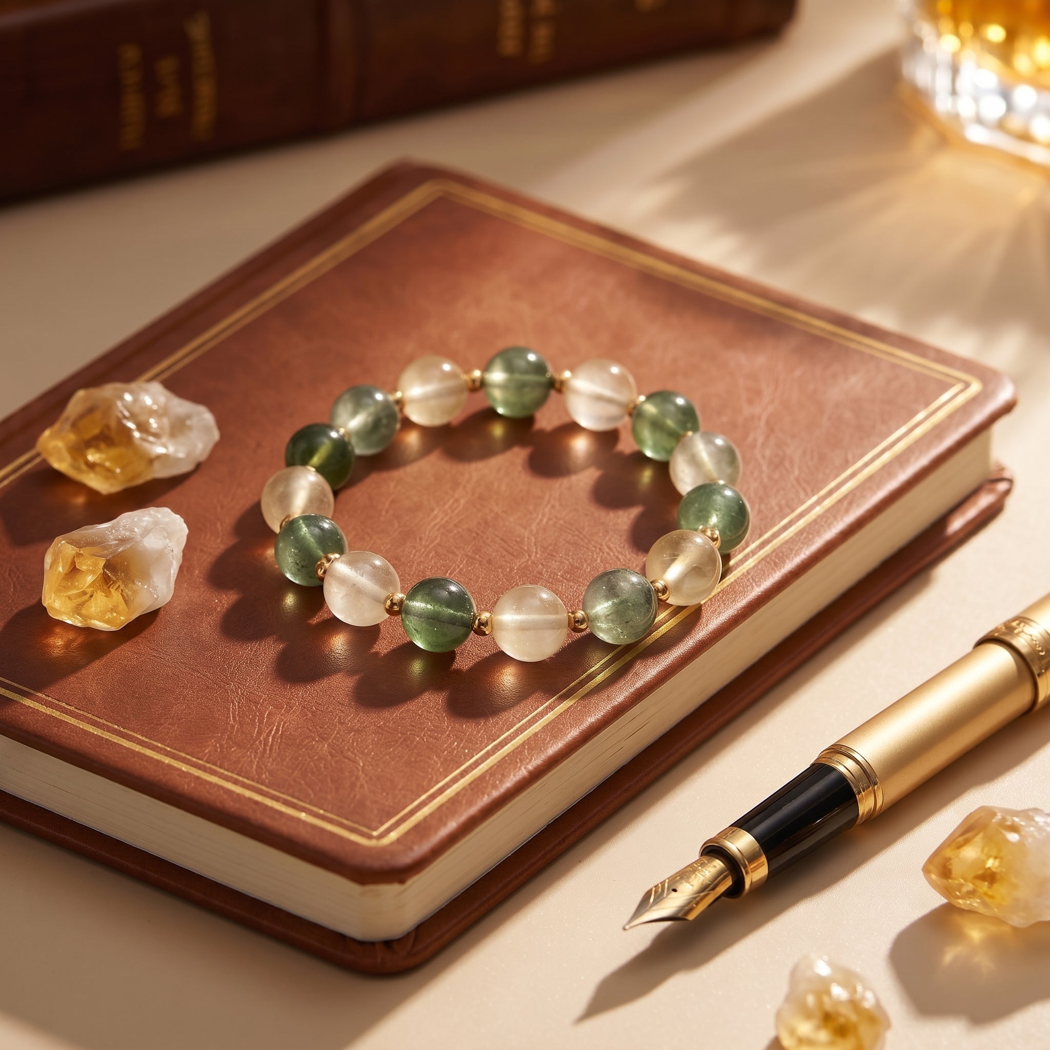 Nature's Balance Alternating Green and Solar Quartz Bracelet